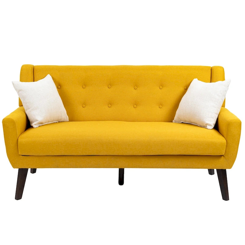 Pikowana dwuosobowa sofa z lnu i bawełny z poduszkami