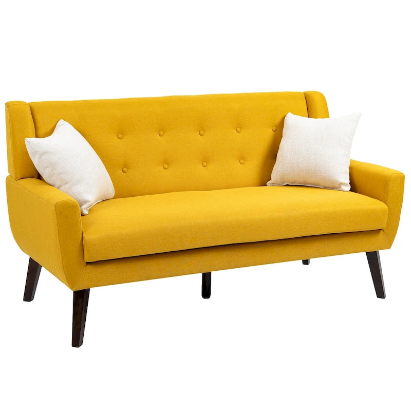 Pikowana dwuosobowa sofa z lnu i bawełny z poduszkami