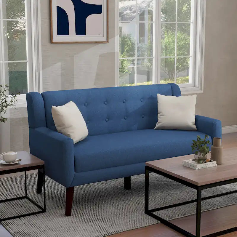 Pikowana dwuosobowa sofa z lnu i bawełny z poduszkami