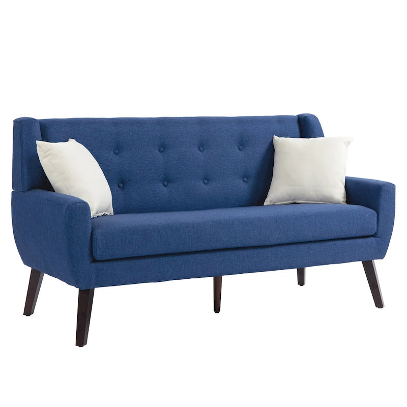 Pikowana dwuosobowa sofa z lnu i bawełny z poduszkami