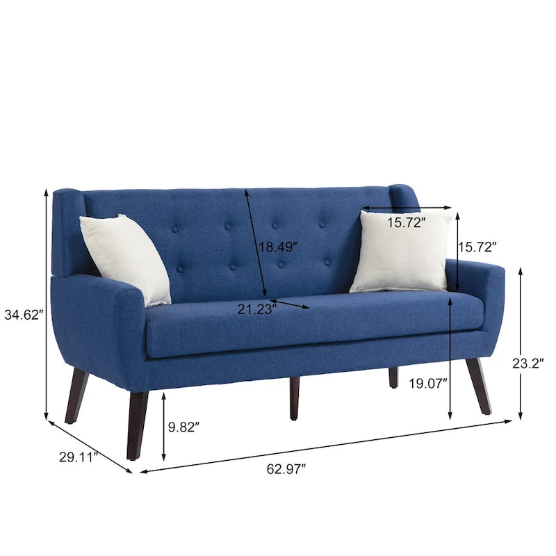 Pikowana dwuosobowa sofa z lnu i bawełny z poduszkami