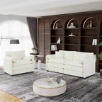 3-teiliges Chenille-Cloud-Sofa- und Sessel-Set mit tiefen Sitzflächen und 3 Kissen