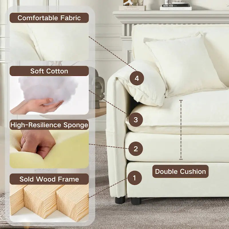 3-teiliges Chenille-Cloud-Sofa- und Sessel-Set mit tiefen Sitzflächen und 3 Kissen