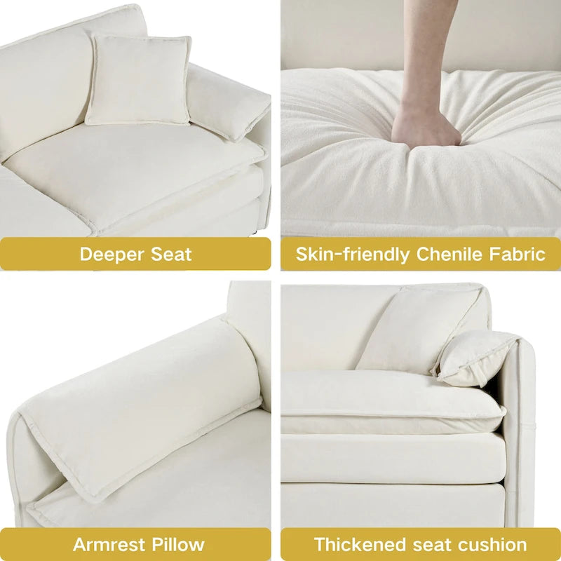 3-teiliges Chenille-Cloud-Sofa- und Sessel-Set mit tiefen Sitzflächen und 3 Kissen