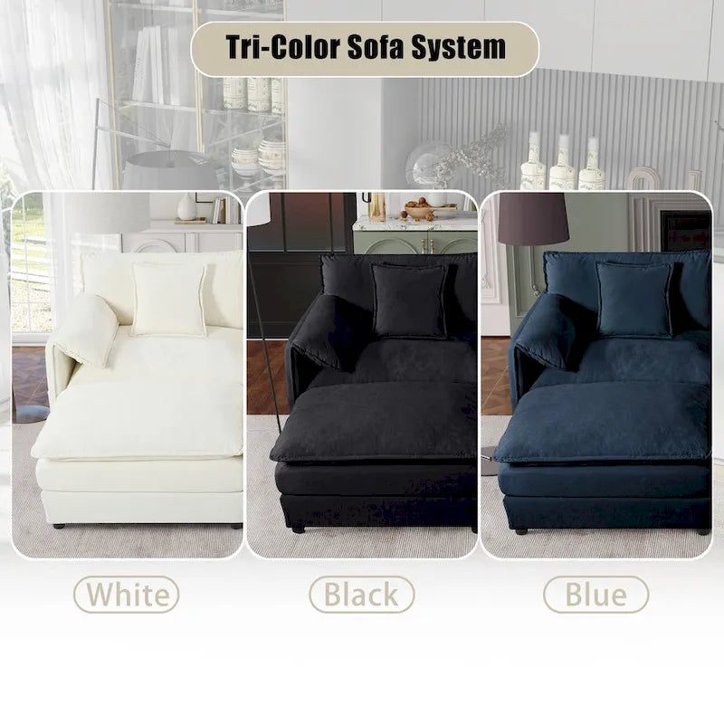 3-teiliges Chenille-Cloud-Sofa- und Sessel-Set mit tiefen Sitzflächen und 3 Kissen