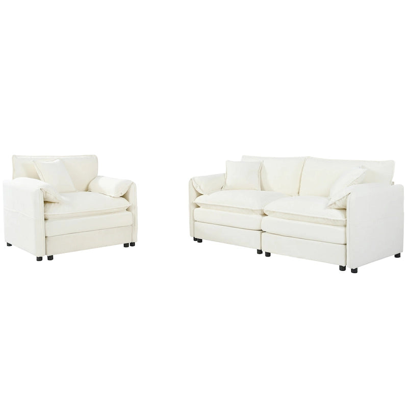 3-teiliges Chenille-Cloud-Sofa- und Sessel-Set mit tiefen Sitzflächen und 3 Kissen