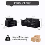 3-teiliges Chenille-Cloud-Sofa- und Sessel-Set mit tiefen Sitzflächen und 3 Kissen