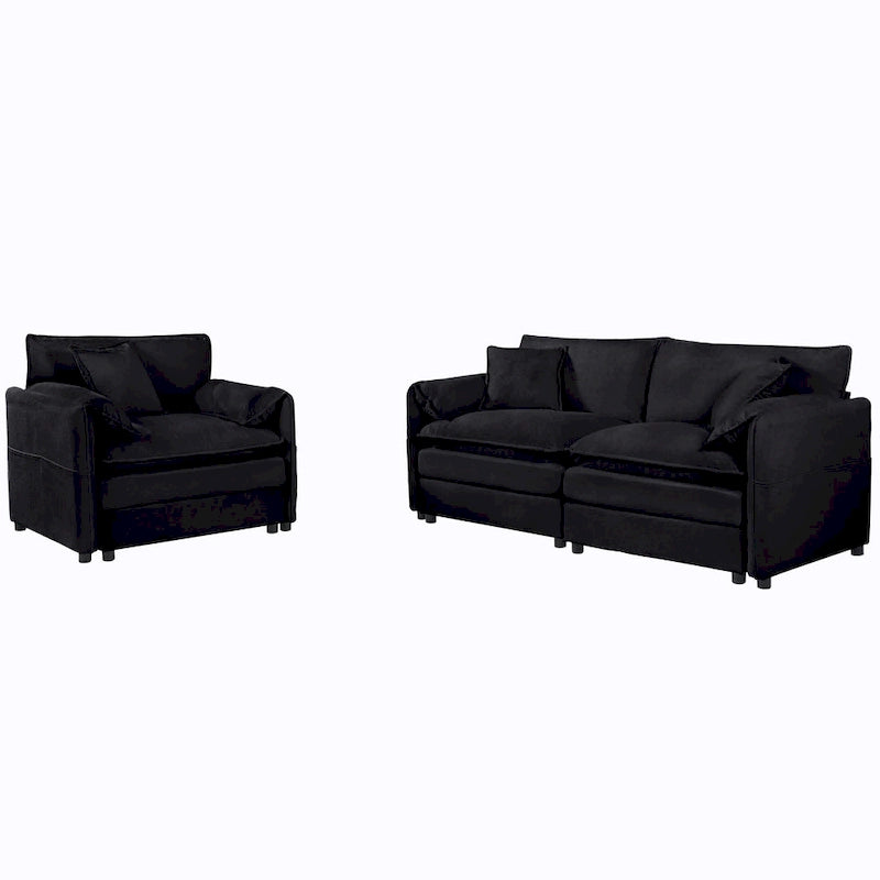 3-teiliges Chenille-Cloud-Sofa- und Sessel-Set mit tiefen Sitzflächen und 3 Kissen
