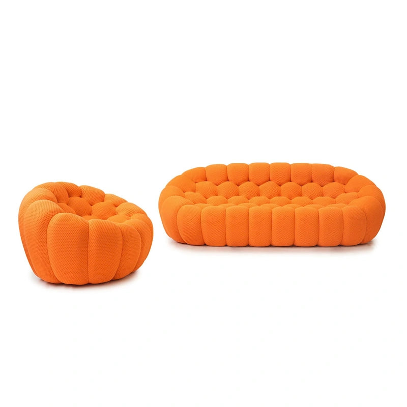 Divano a bolle in tessuto a nido d'ape 3D con rivestimento, 2 PEZZI: divano a 3 posti a bolle e divano singolo per il soggiorno