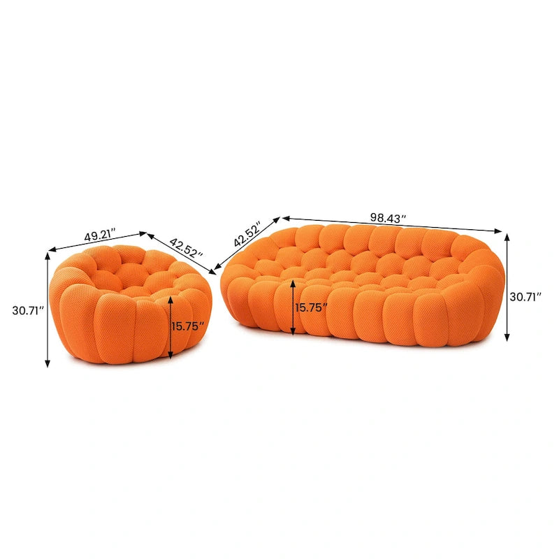 Divano a bolle in tessuto a nido d'ape 3D con rivestimento, 2 PEZZI: divano a 3 posti a bolle e divano singolo per il soggiorno