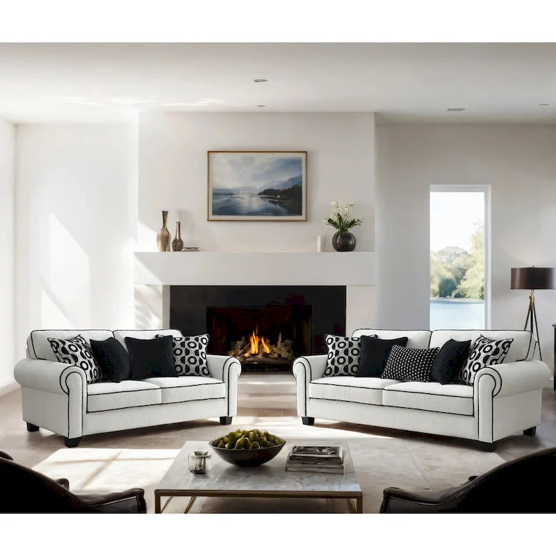 Furniture of America Anastasia moderne witte chenille tweezitsbank met sierkussens