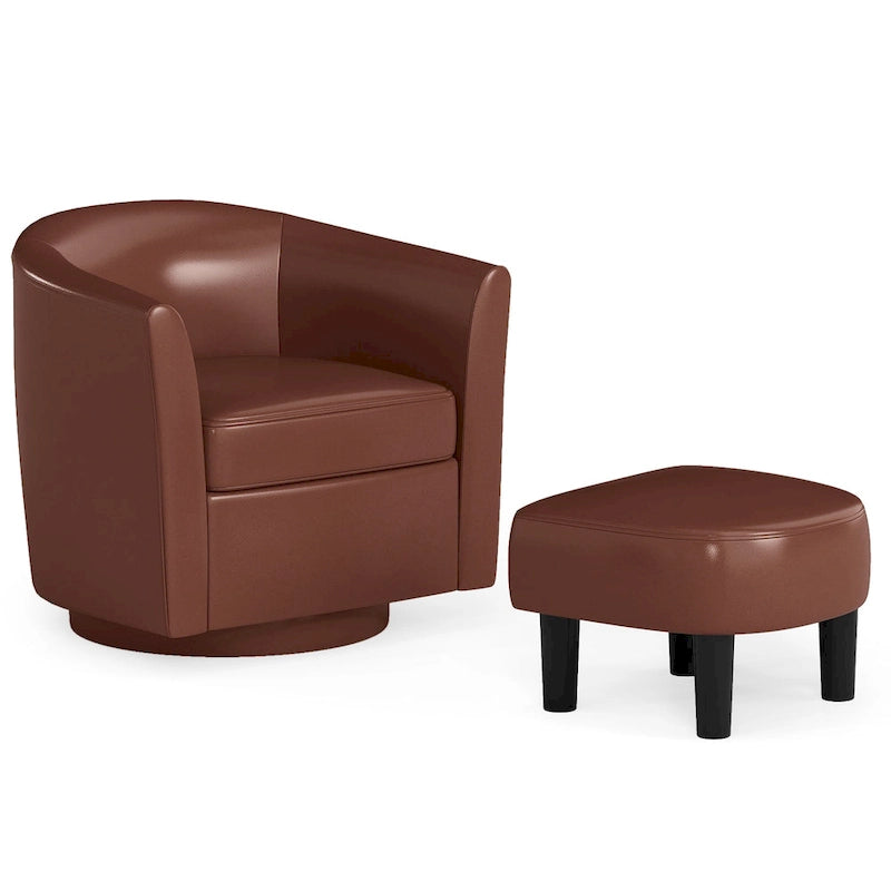 Moderne draaibare accentfauteuil met voetenbank voor woonkamer of slaapkamer