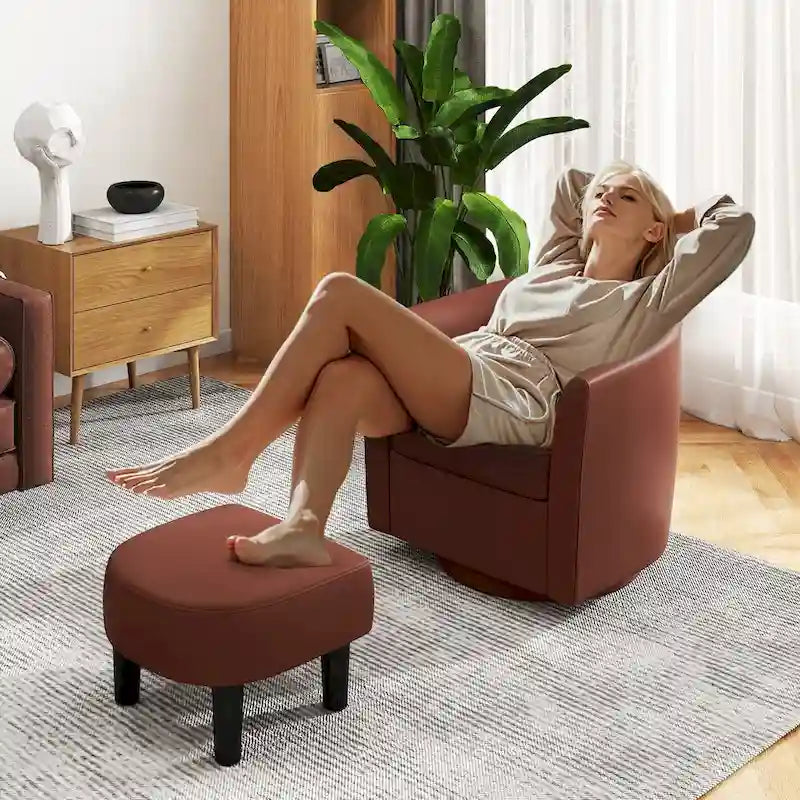 Moderne draaibare accentfauteuil met voetenbank voor woonkamer of slaapkamer