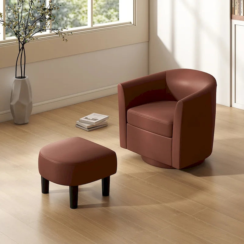 Moderne draaibare accentfauteuil met voetenbank voor woonkamer of slaapkamer