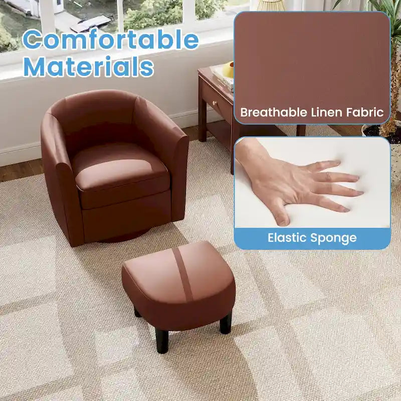 Moderne draaibare accentfauteuil met voetenbank voor woonkamer of slaapkamer