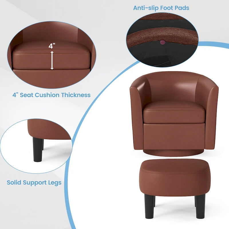 Moderne draaibare accentfauteuil met voetenbank voor woonkamer of slaapkamer