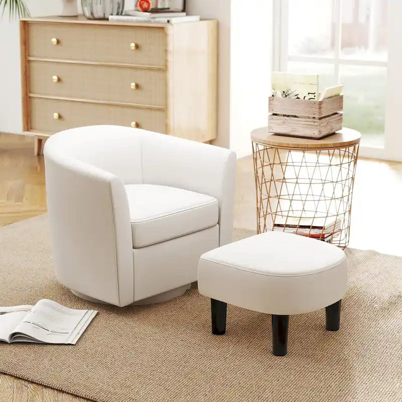 Moderne draaibare accentfauteuil met voetenbank voor woonkamer of slaapkamer