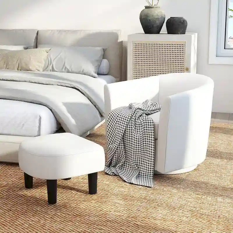 Moderne draaibare accentfauteuil met voetenbank voor woonkamer of slaapkamer