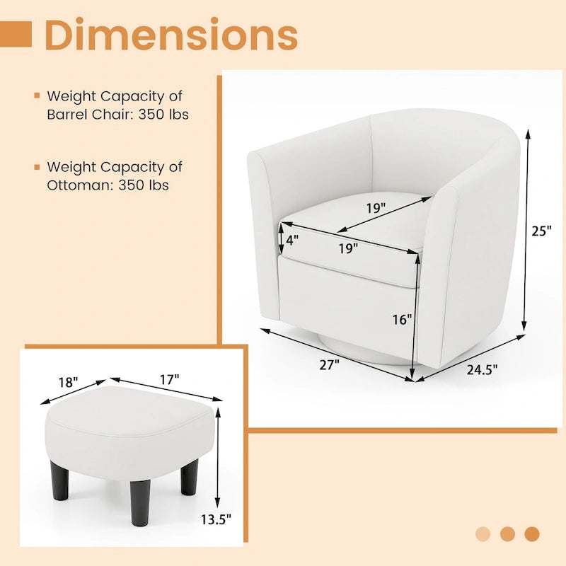 Moderne draaibare accentfauteuil met voetenbank voor woonkamer of slaapkamer