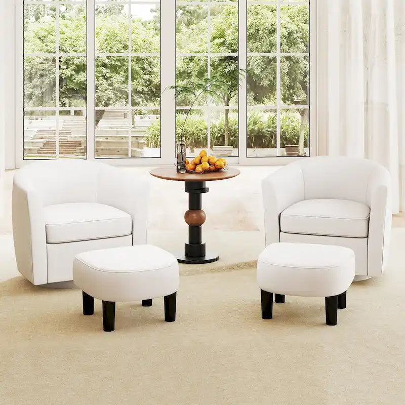 Moderne draaibare accentfauteuil met voetenbank voor woonkamer of slaapkamer