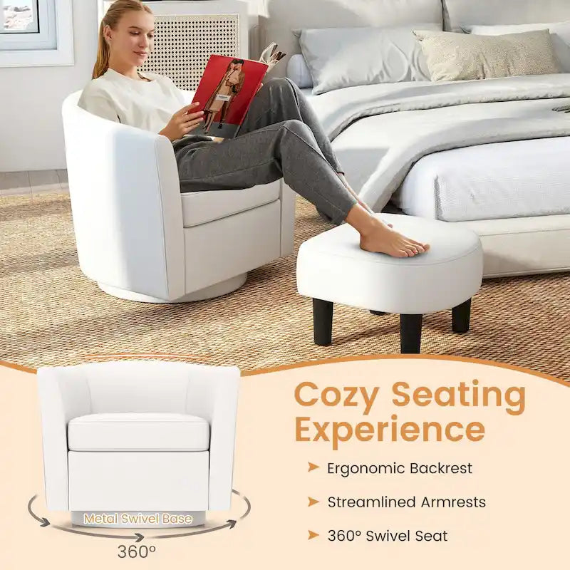 Moderne draaibare accentfauteuil met voetenbank voor woonkamer of slaapkamer