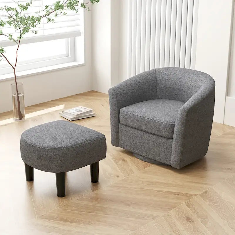 Moderne draaibare accentfauteuil met voetenbank voor woonkamer of slaapkamer