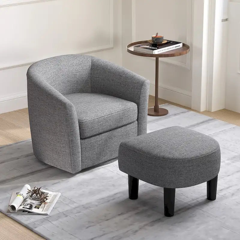 Moderne draaibare accentfauteuil met voetenbank voor woonkamer of slaapkamer