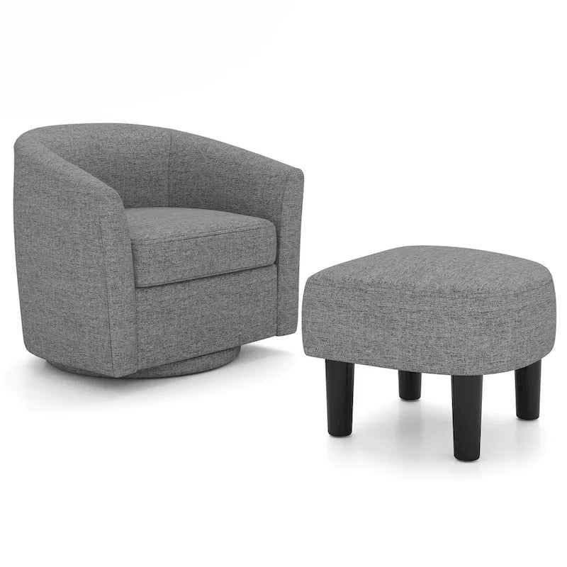 Moderne draaibare accentfauteuil met voetenbank voor woonkamer of slaapkamer