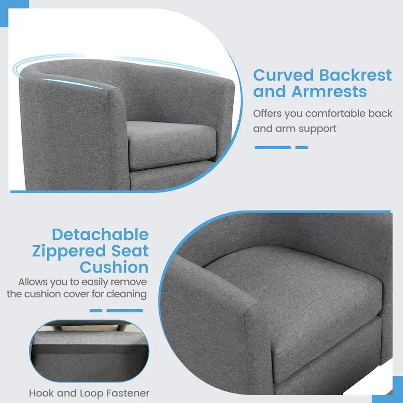 Moderne draaibare accentfauteuil met voetenbank voor woonkamer of slaapkamer