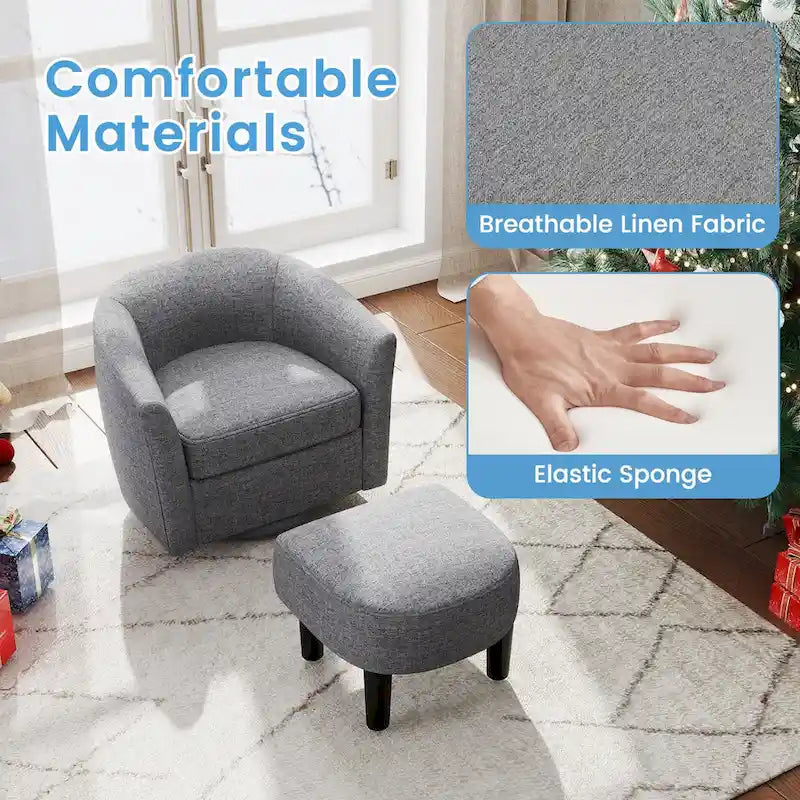 Moderne draaibare accentfauteuil met voetenbank voor woonkamer of slaapkamer