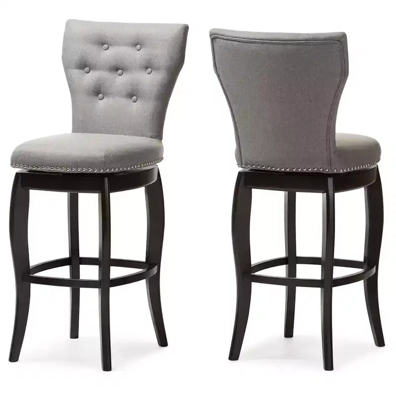 29" Fabric Upholstered Button Tufted Swivel Barstool Gray: Rubberwood Frame, Polyester Upholstery