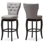29" Fabric Upholstered Button Tufted Swivel Barstool Gray: Rubberwood Frame, Polyester Upholstery