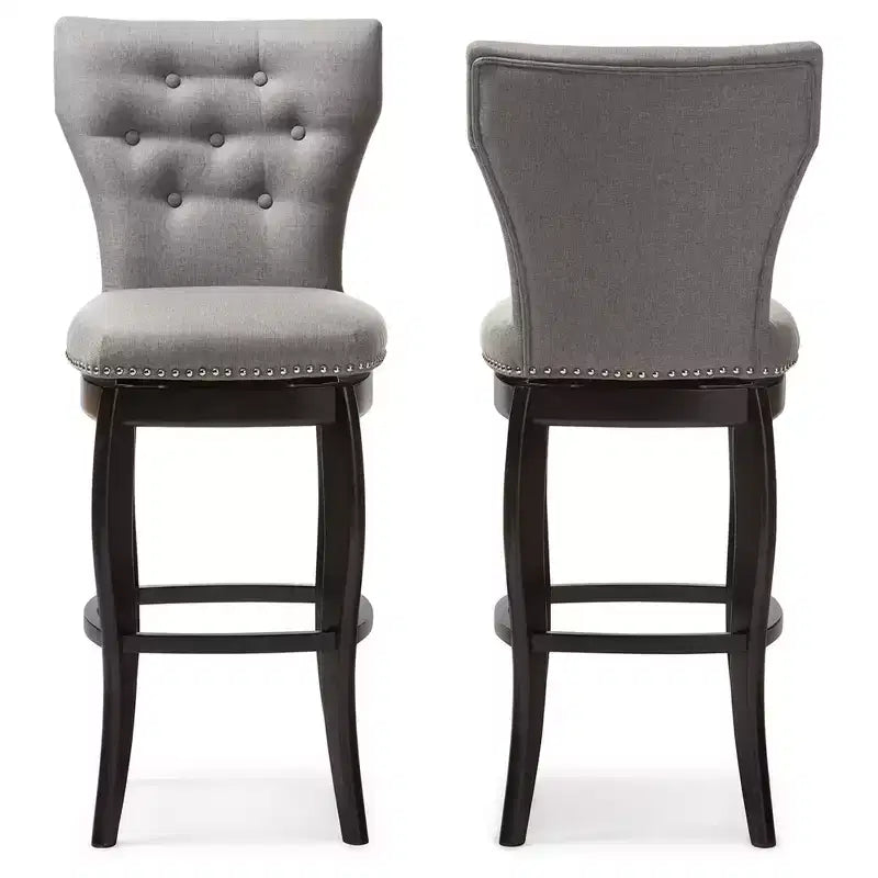 29" Fabric Upholstered Button Tufted Swivel Barstool Gray: Rubberwood Frame, Polyester Upholstery