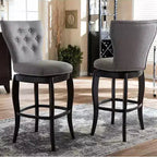 29" Fabric Upholstered Button Tufted Swivel Barstool Gray: Rubberwood Frame, Polyester Upholstery