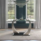  Glass Top Dining Table Silver/Black: Modern Pedestal Base, Seats 6, Satin Finish