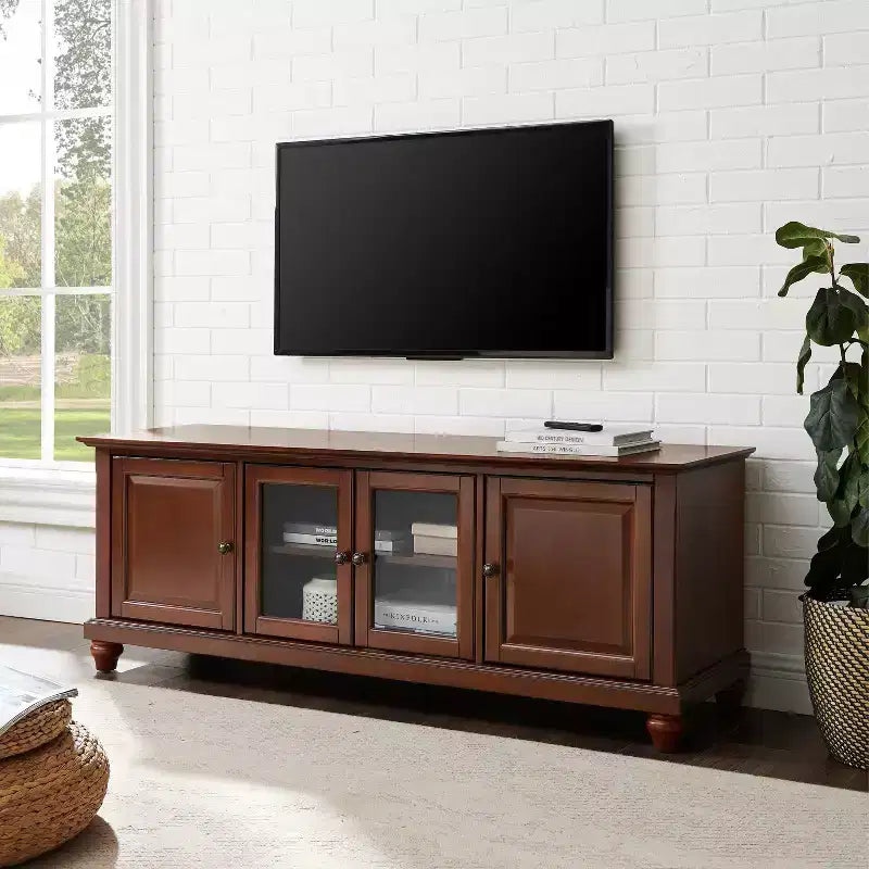 TV Stand for TVs up to 60" Dark Red -: Entertainment Center with Adjustable Shelves & Cable Management