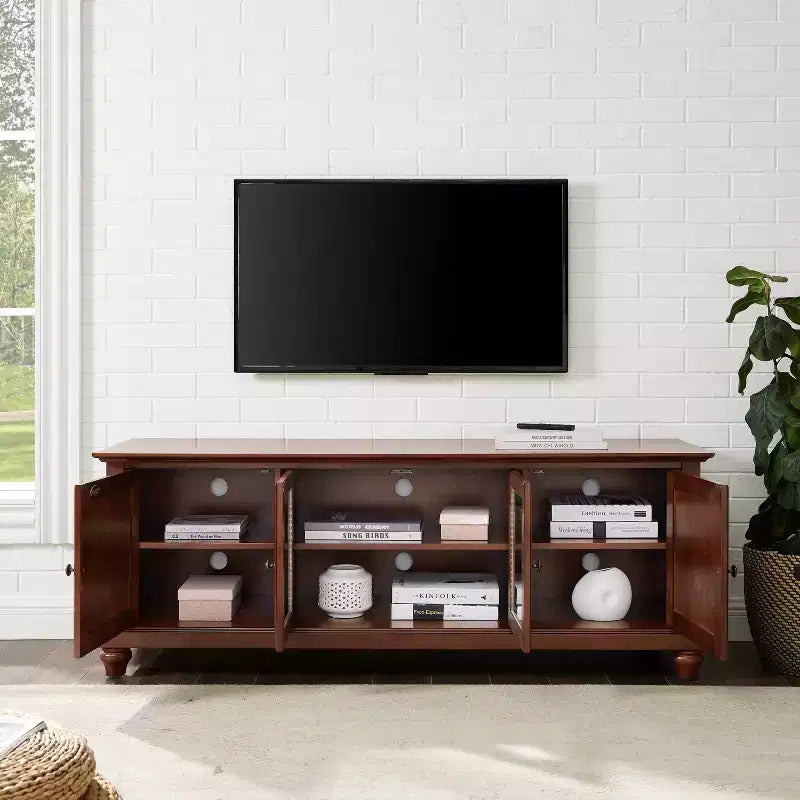 TV Stand for TVs up to 60" Dark Red -: Entertainment Center with Adjustable Shelves & Cable Management