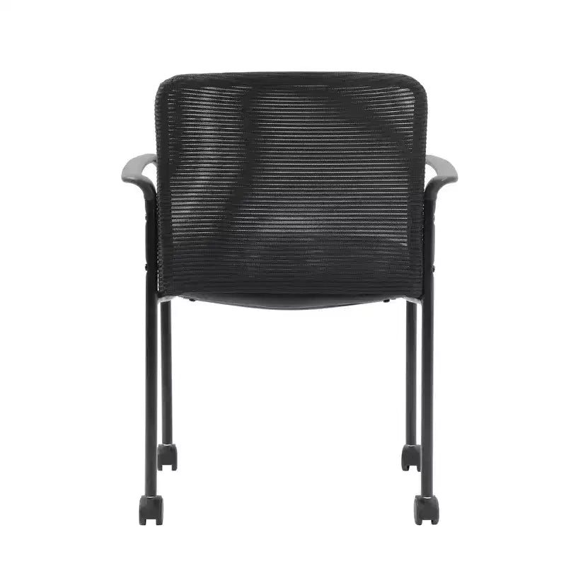 Silla para invitados de malla con brazos fijos y estructura metálica: apilable, respaldo transpirable