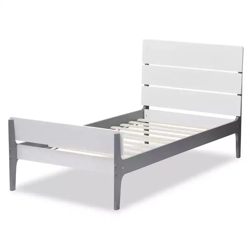 Twin Modern Classic Mission Style Finished Wood Platform Bed White/Gray -