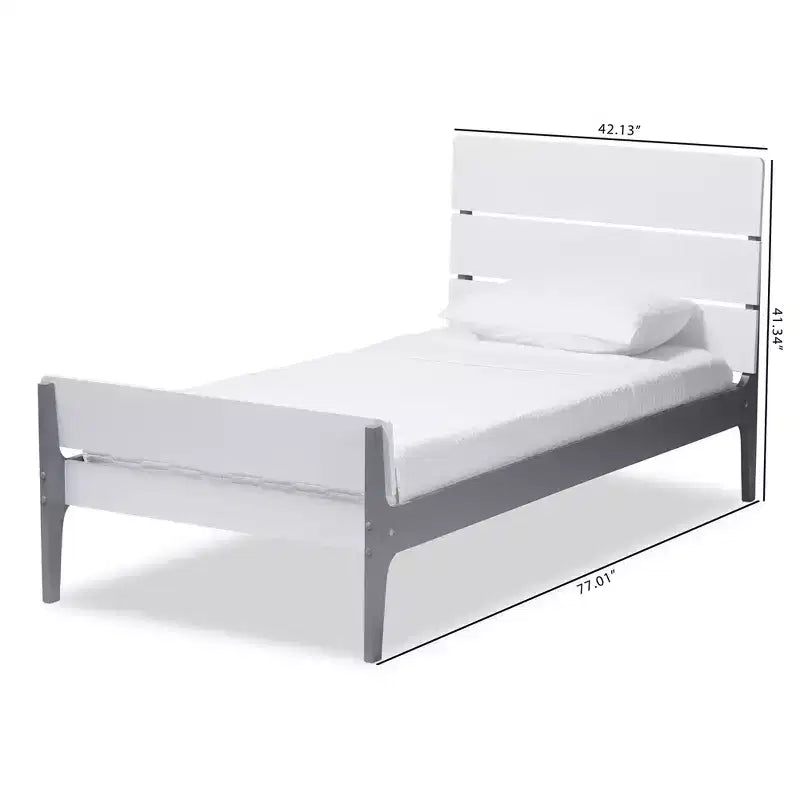 Twin Modern Classic Mission Style Finished Wood Platform Bed White/Gray -