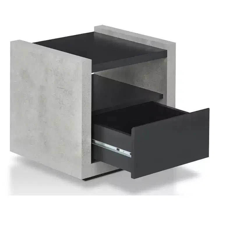 Industrial End Table Black: Storage Shelf, Metal Glides, MDF Frame