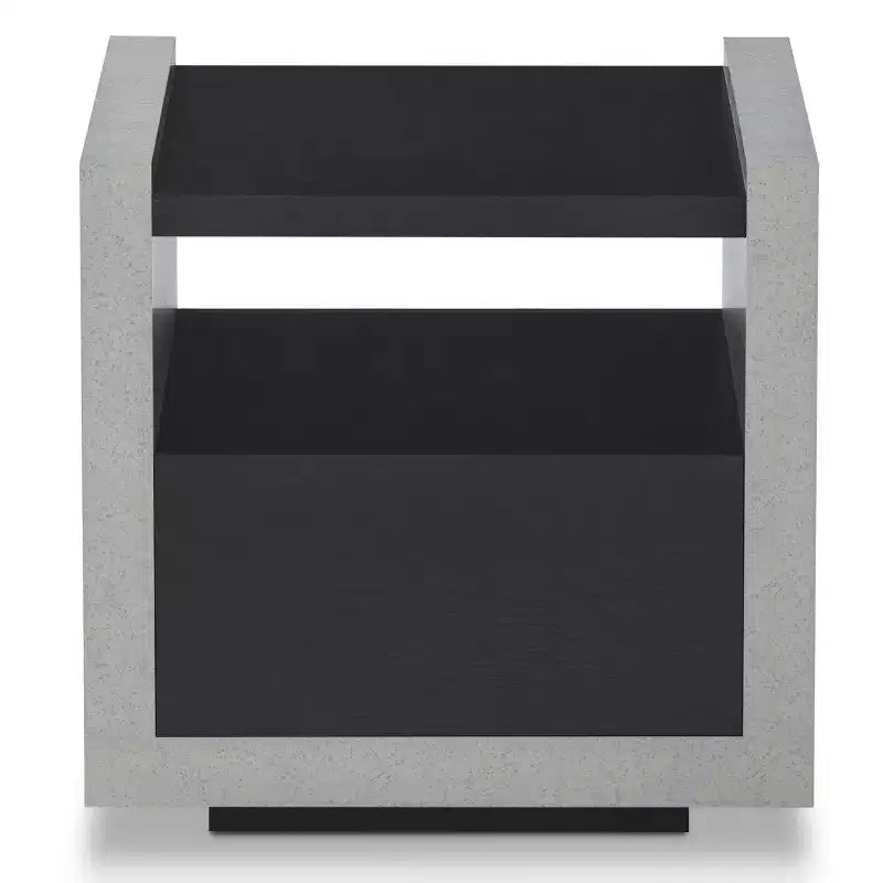 Industrial End Table Black: Storage Shelf, Metal Glides, MDF Frame