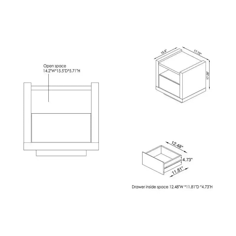 Industrial End Table Black: Storage Shelf, Metal Glides, MDF Frame