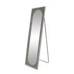 Natural wood brown console mirror: Bohemian style, rectangular, no assembly required.