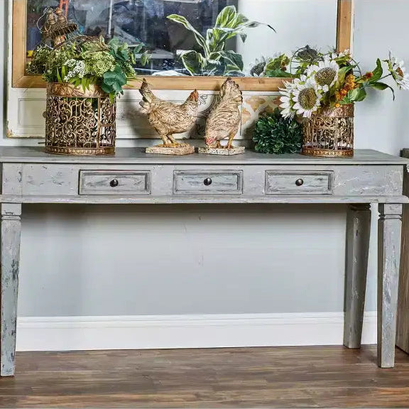 Mesa consola de estilo campestre de caoba, gris