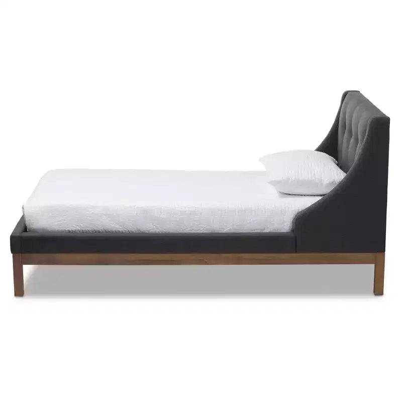 Modern and Contemporary Fabric Upholstered Walnut - Finished Platform Bed Dark Gray -