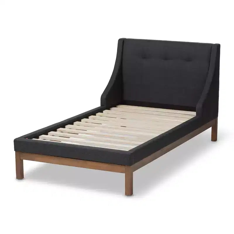 Modern and Contemporary Fabric Upholstered Walnut - Finished Platform Bed Dark Gray -