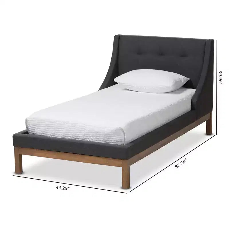 Modern and Contemporary Fabric Upholstered Walnut - Finished Platform Bed Dark Gray -
