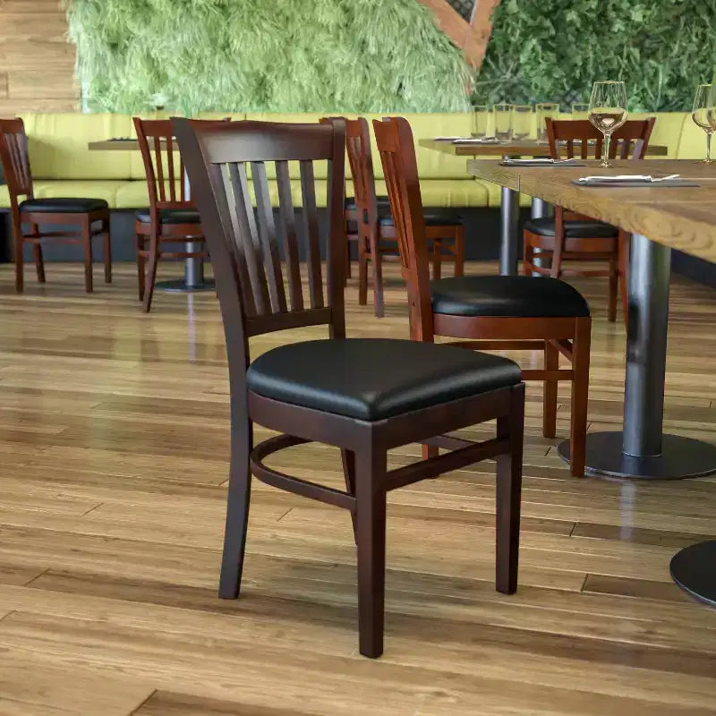 Vertical Slat Back Wooden Restaurant Chair