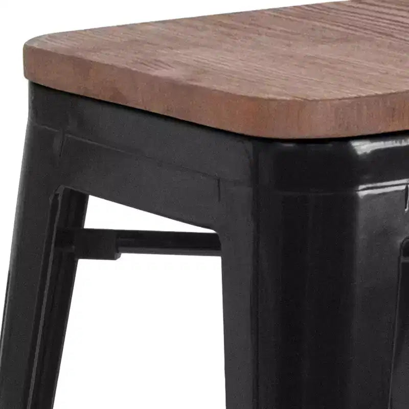 30 High Backless Metal Barstool with Square Wood Seat